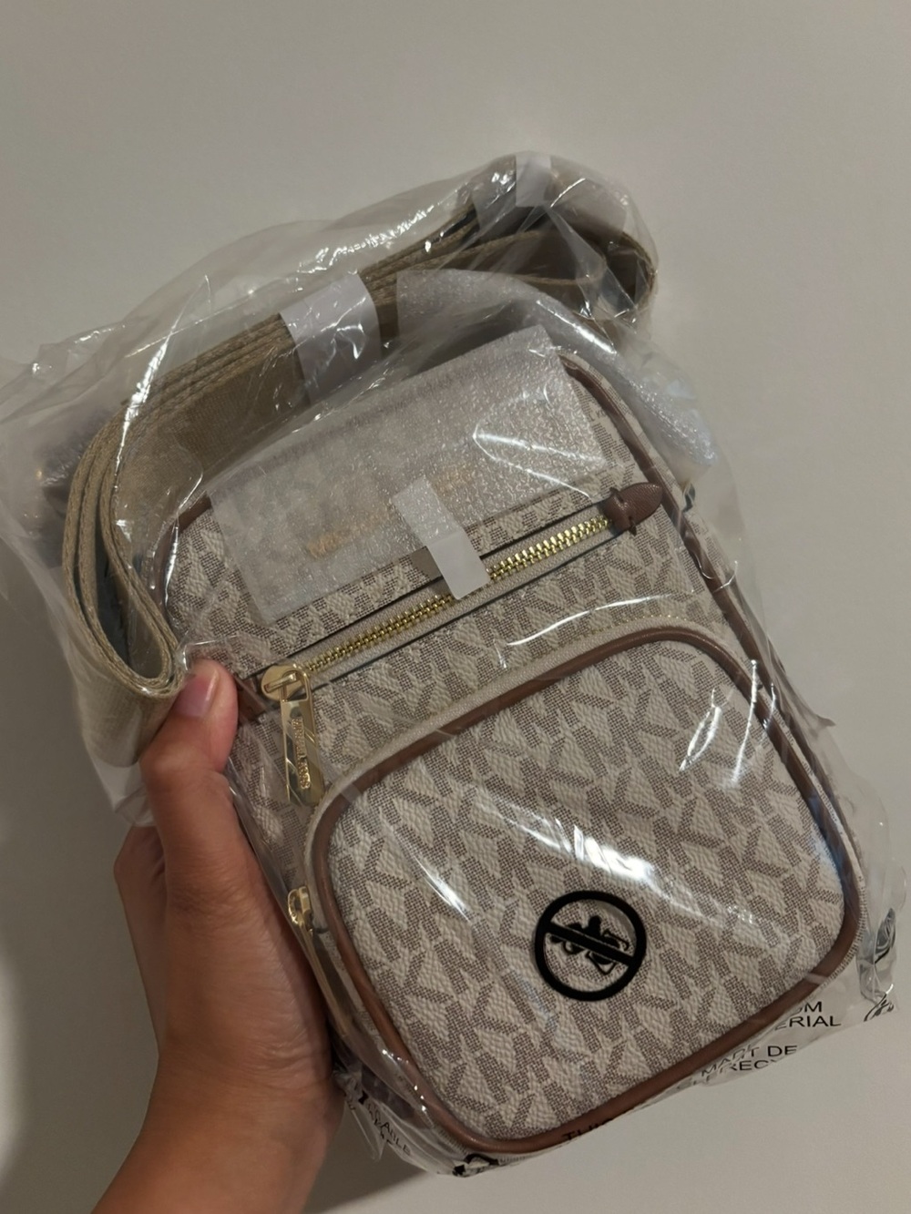 Michael Kors Beige and Brown Monogram Crossbody Bag